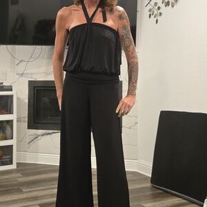 NWT Lapis Girl Black Halter Wide Leg Jumpsuit Romper Style 093 Size M